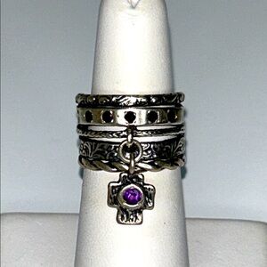 NWOT Sterling Silver Amethyst Black Spinel Passage To Israel Designer Band Ring